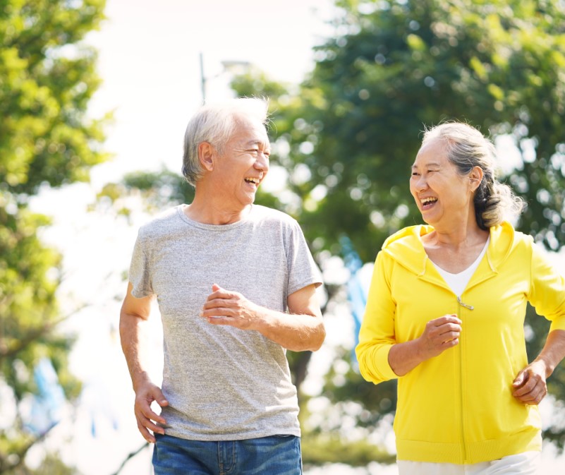 elderly couple exercising