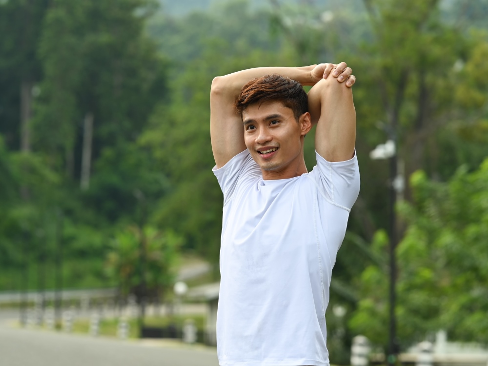 healthy man stretching